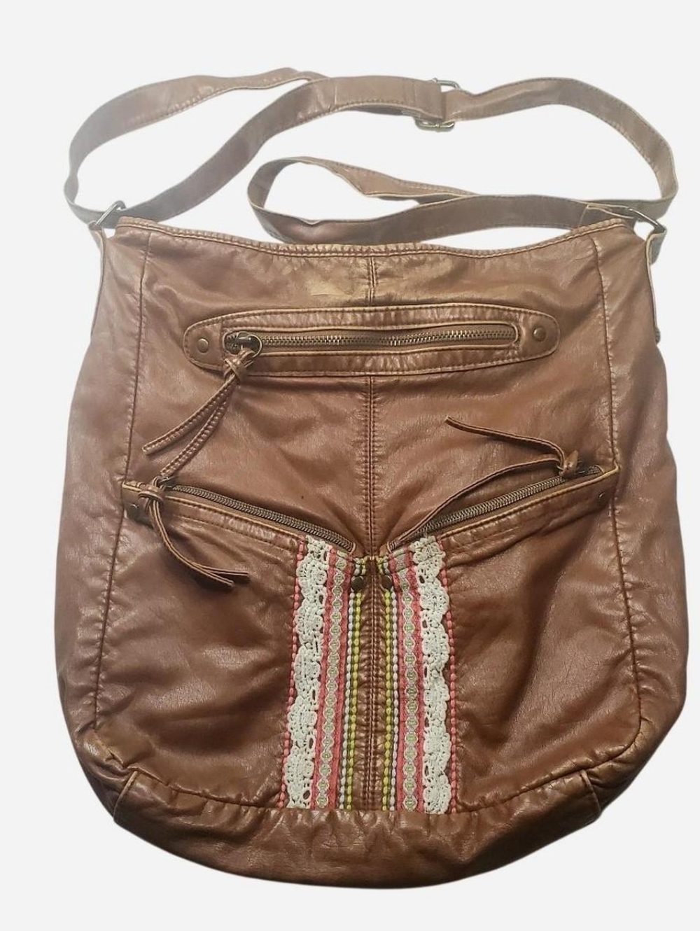 Mossimo Faux Leather Crossbody Bag Womens Medium Brown Pockets Magnetic Boho